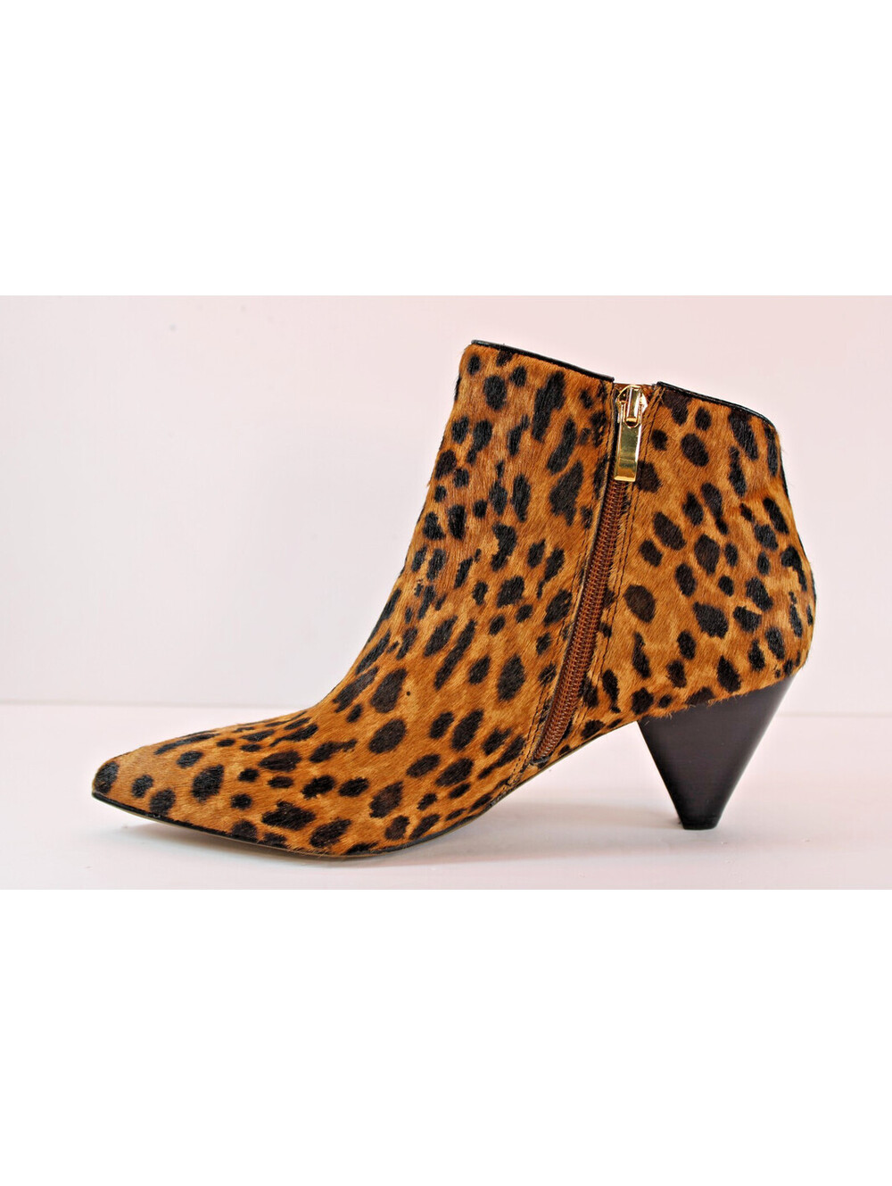 NWOB Leopard Franco Sarto Bootie Zip Ankler 3" Heel Fur Leather Upper W's 7.5